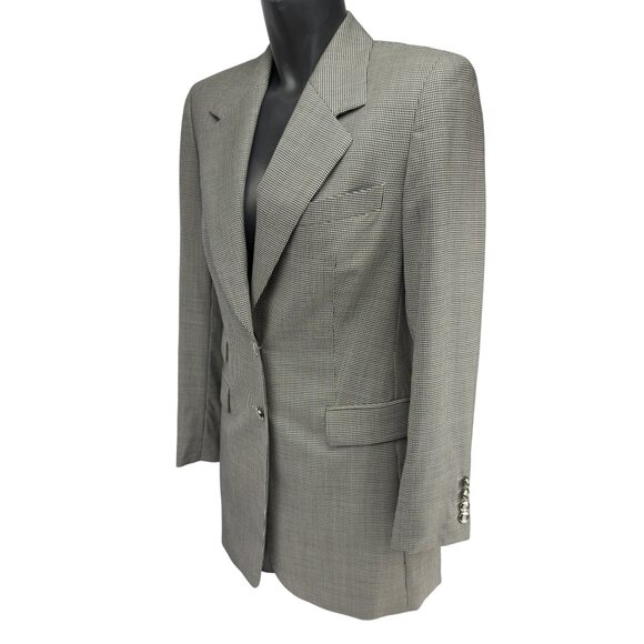 ESCADA VTG Power 100% Wool Longline Academia Houndstooth Gray Blazer Eu 36 Us 4 - Picture 4 of 13